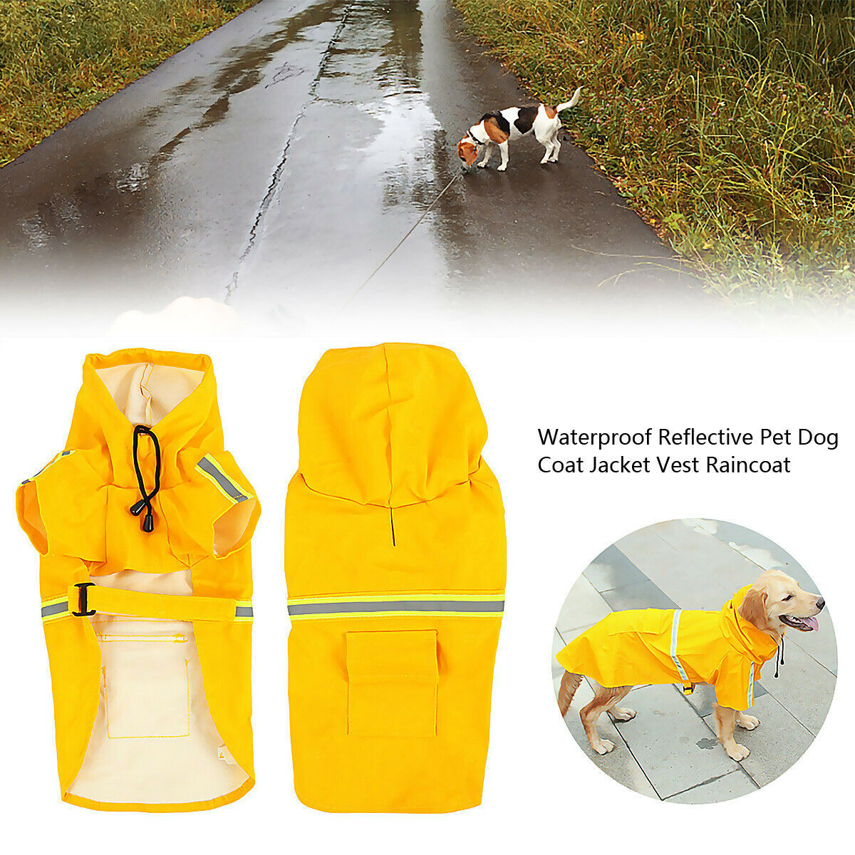 Waterproof Dog Raincoat with Reflective Stripes