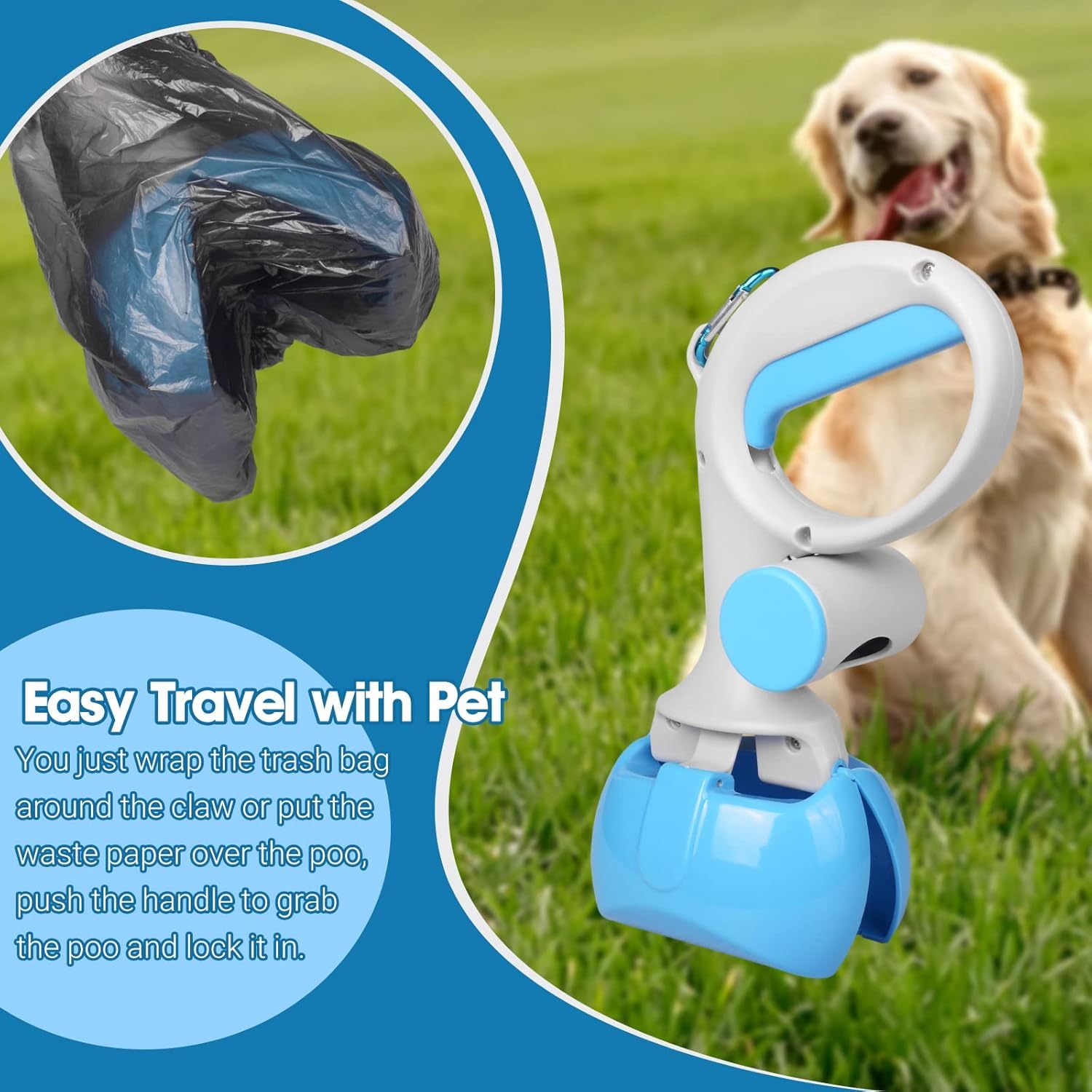 Pet Pooper Scooper with Trash Bag Holder for Dogs and Cats