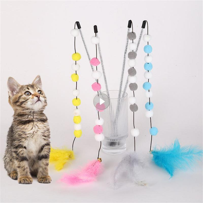 Interactive Cat Teaser Rod with Bell and Feather