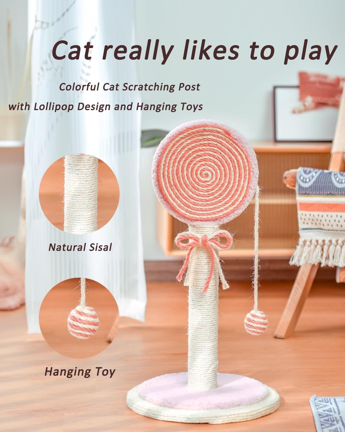 Cute Cat Scratching Post with Hanging Ball