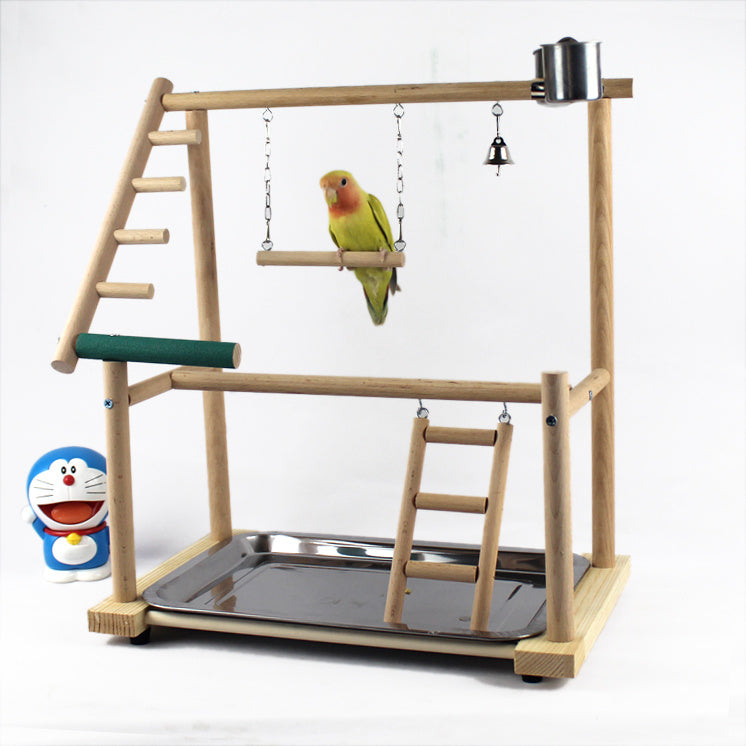 Wooden Bird Playstand with Ladder and Swing