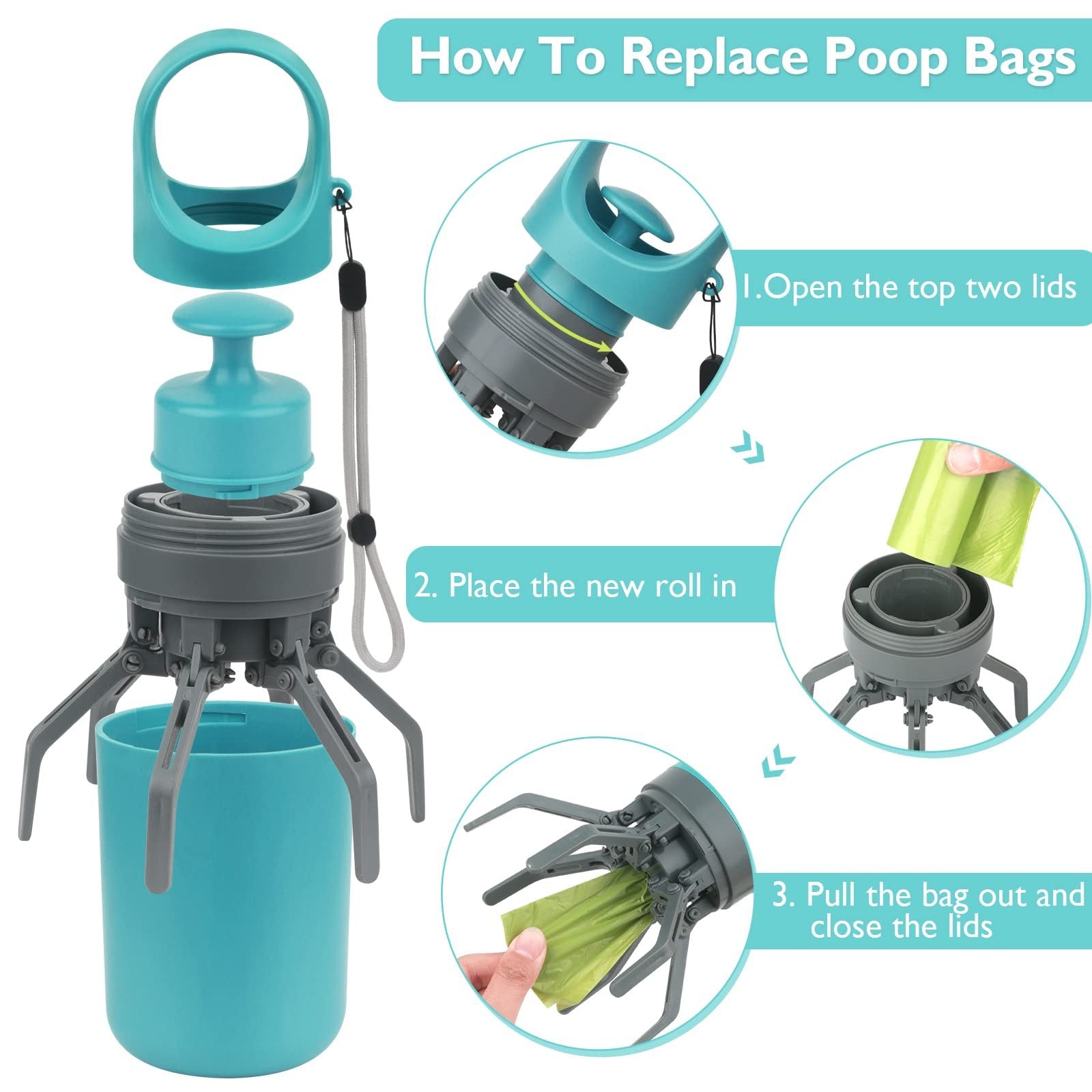 Portable Dog Poop Scooper with Bag Dispenser