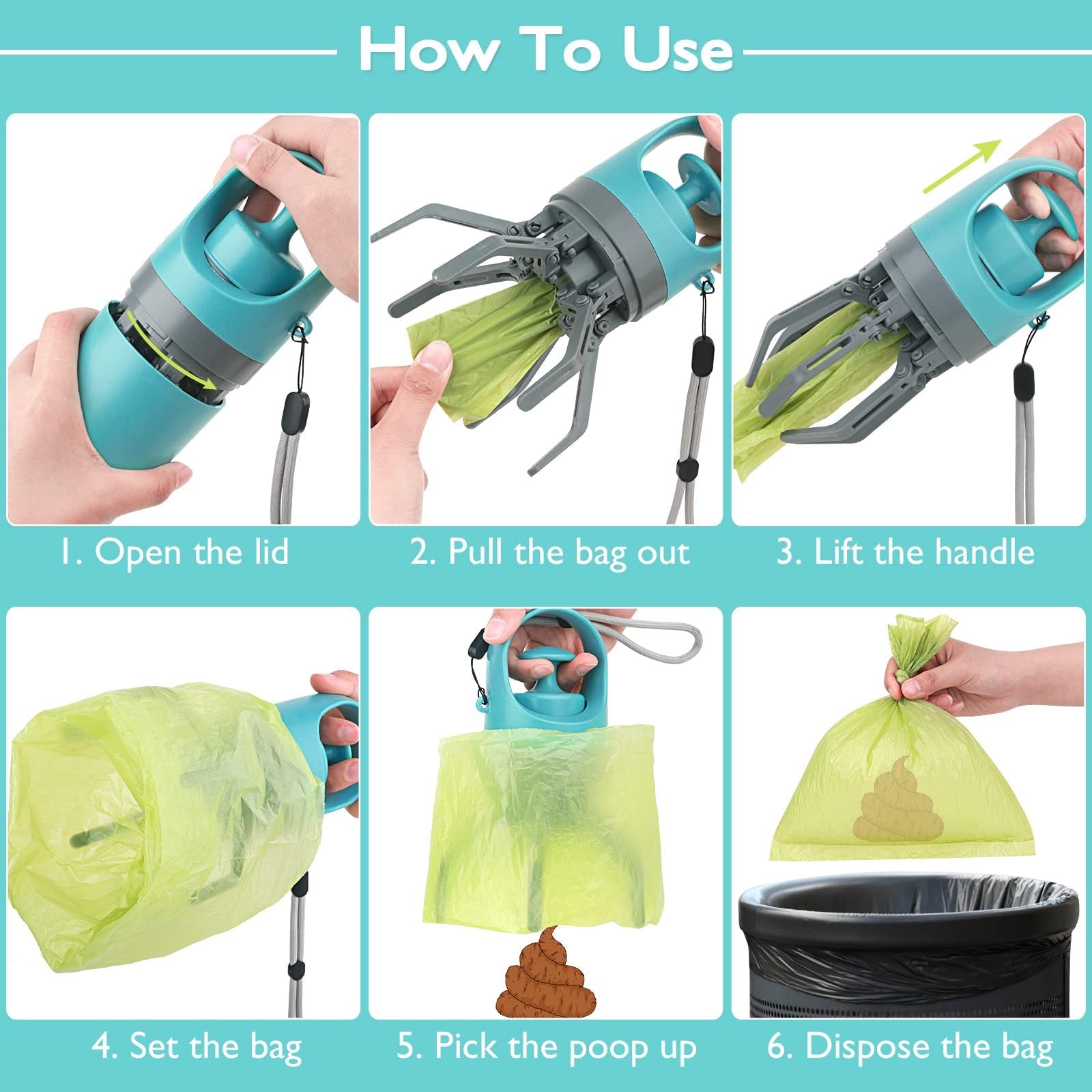 Portable Dog Poop Scooper with Bag Dispenser