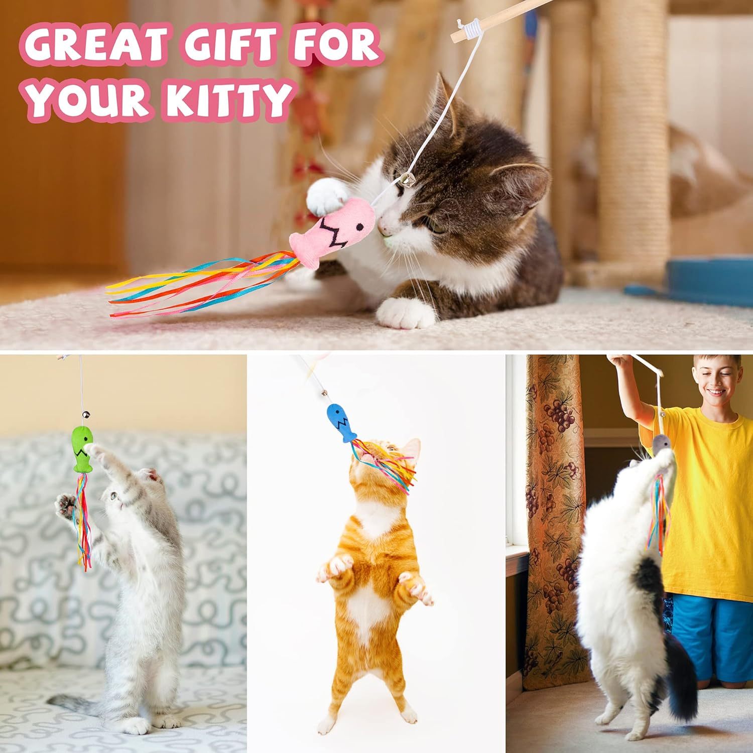 Interactive Cat Wand Toy with Ribbons