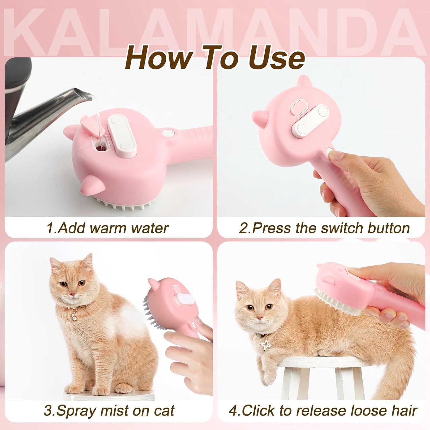 4-in-1 Cat Steam Brush with Release Button