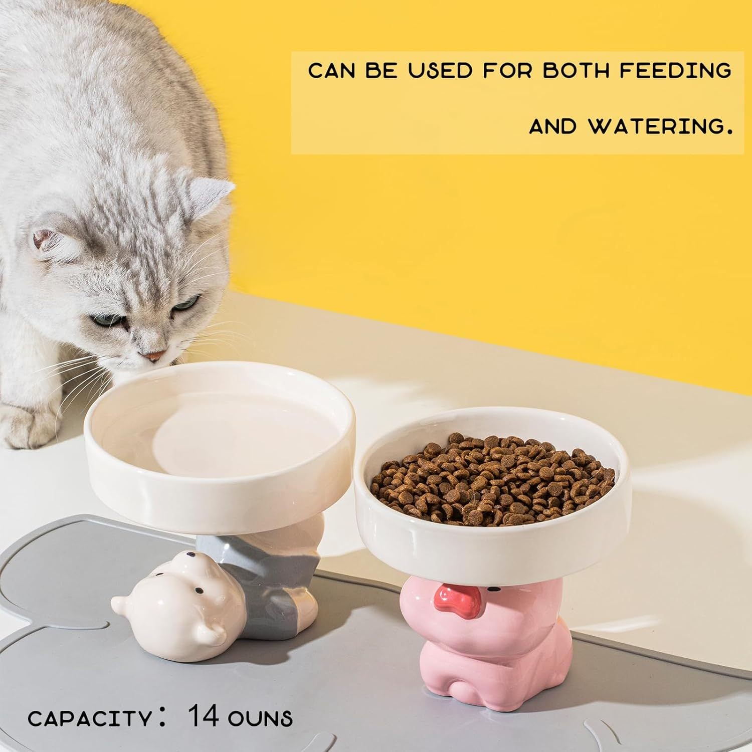 Raised Ceramic Cat Food and Water Bowl