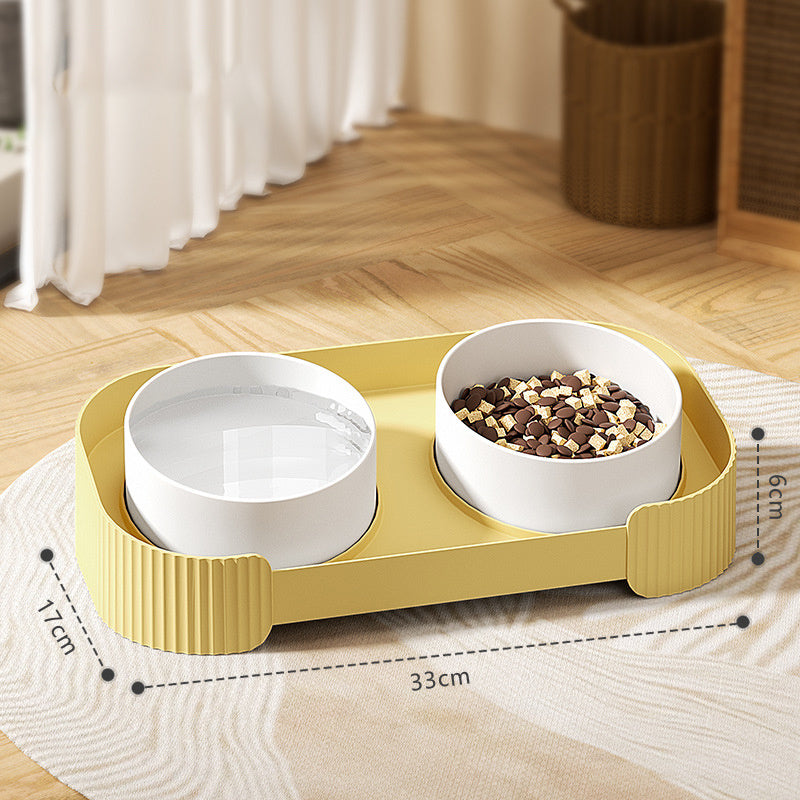 Ceramic Elevated Cat Bowls 15° Tilted Anti-Vomiting Set