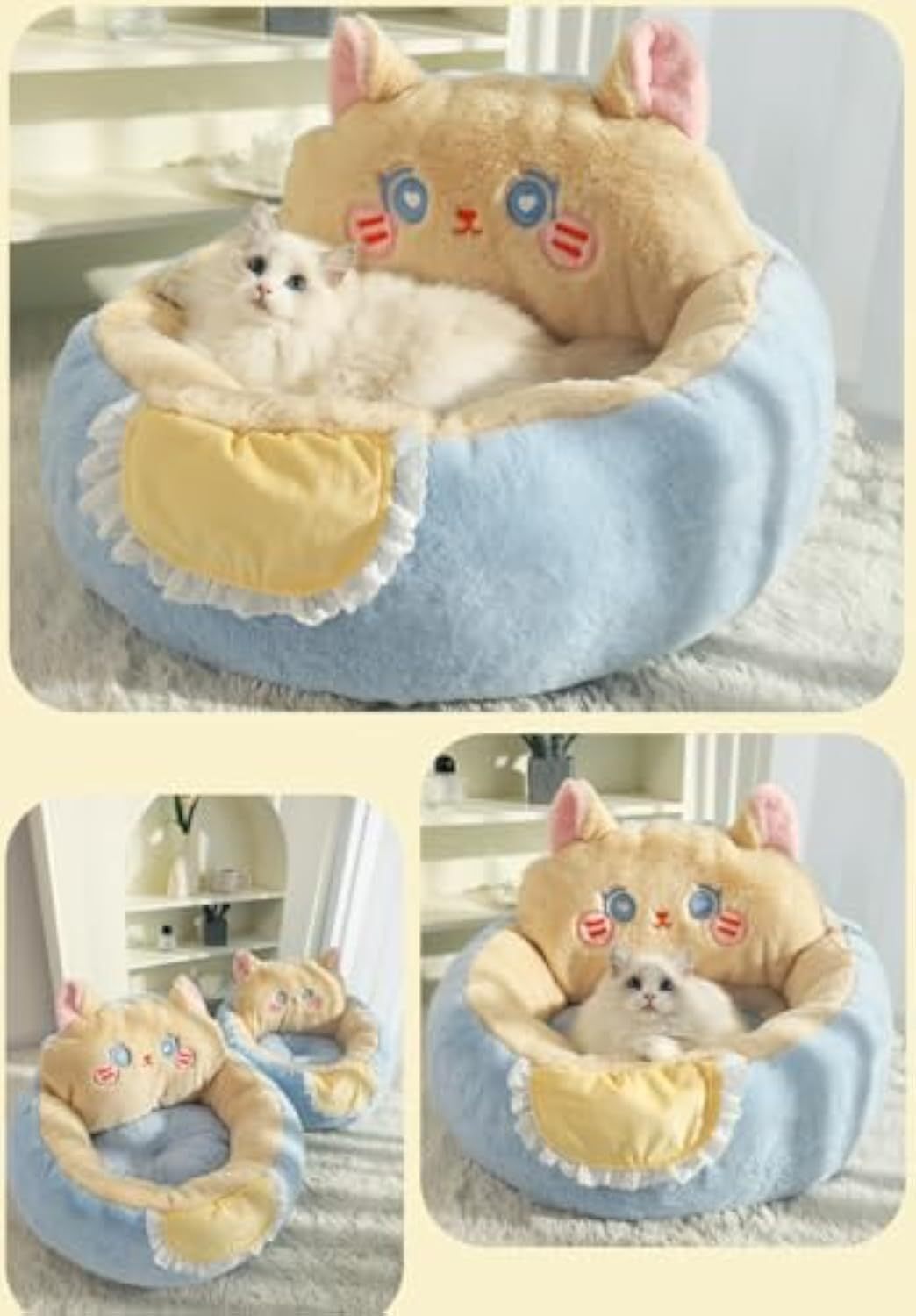 Cute Cat & Dog Bed Tent with Washable Cushion