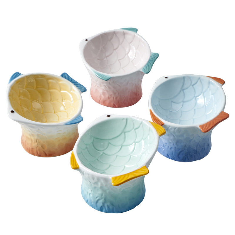 Ceramic Fish-Shaped Elevated Cat Bowls