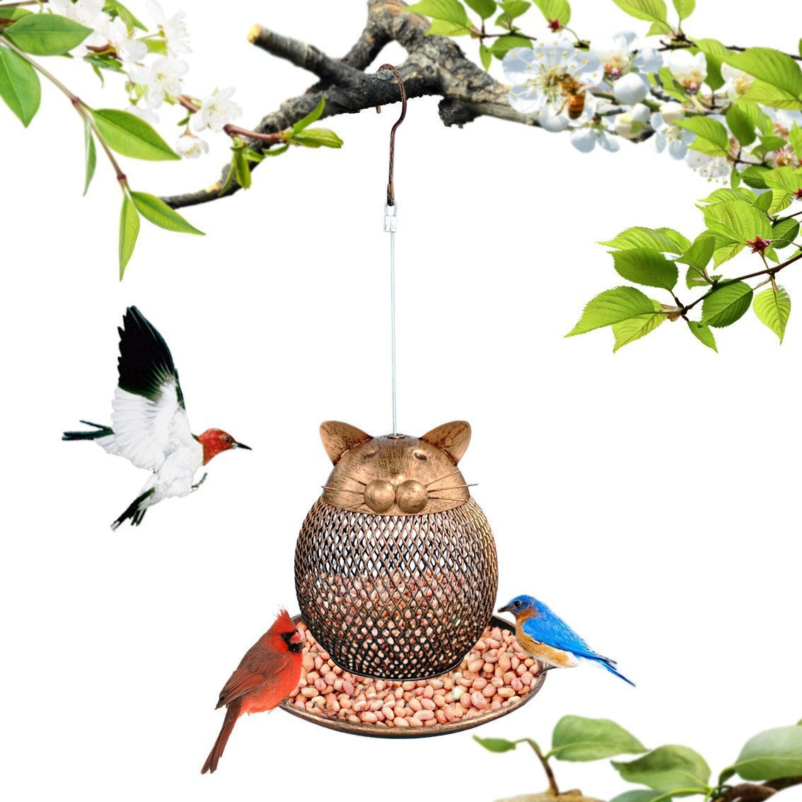 Vintage Cat-Shaped Hanging Bird Feeder