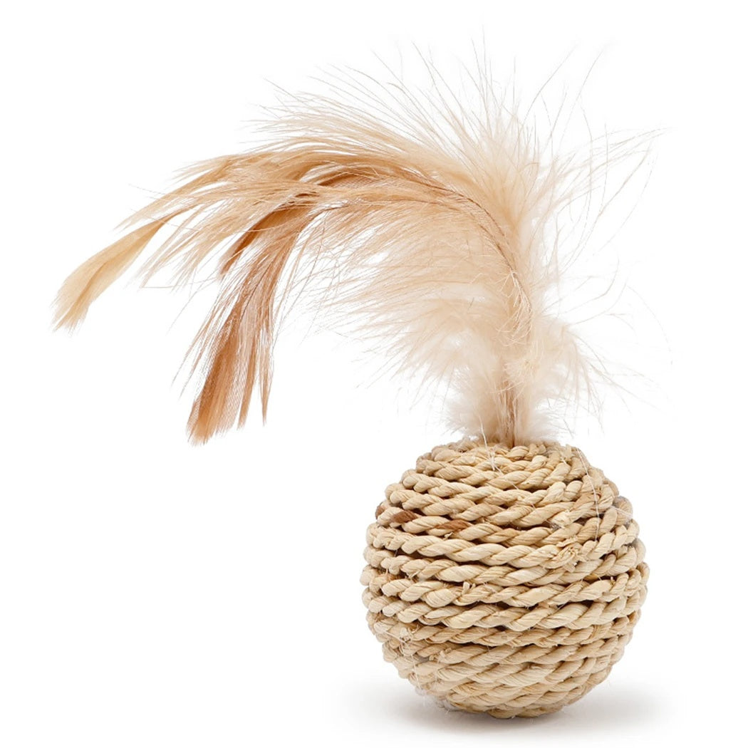 2pcs Cat Toy Rattan Ball & Feather Bell Ball Kitten Interactive Toys