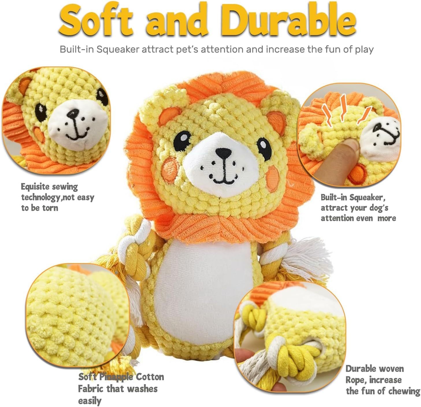 Stuffed Squeaky Plush Dog Toys Bundle - Monkey & Lion