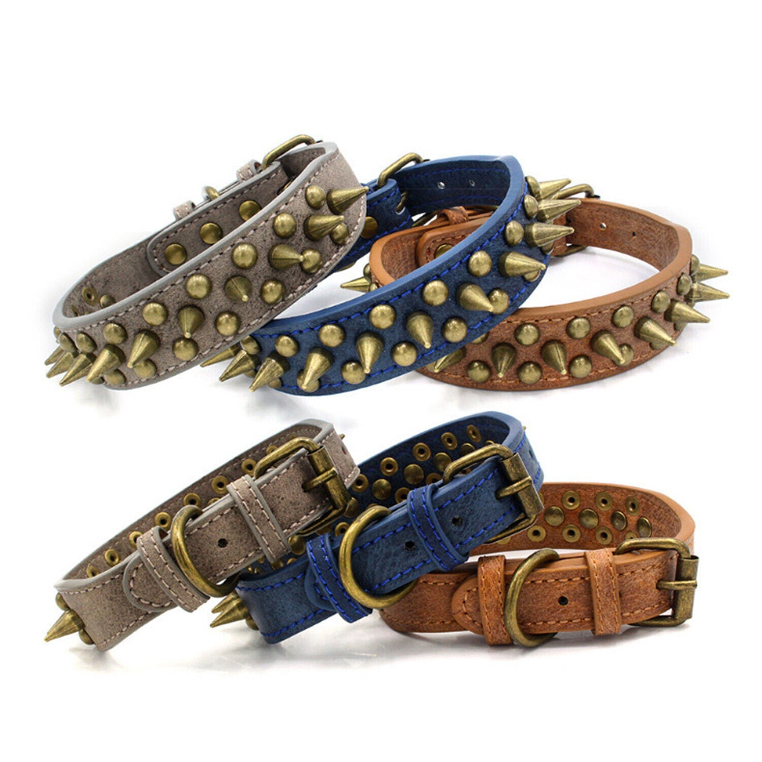 Retro Studded Leather Dog Collar (S-XL)