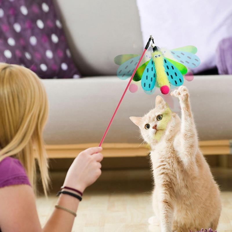 Dragonfly Cat Wand Toy with Bell