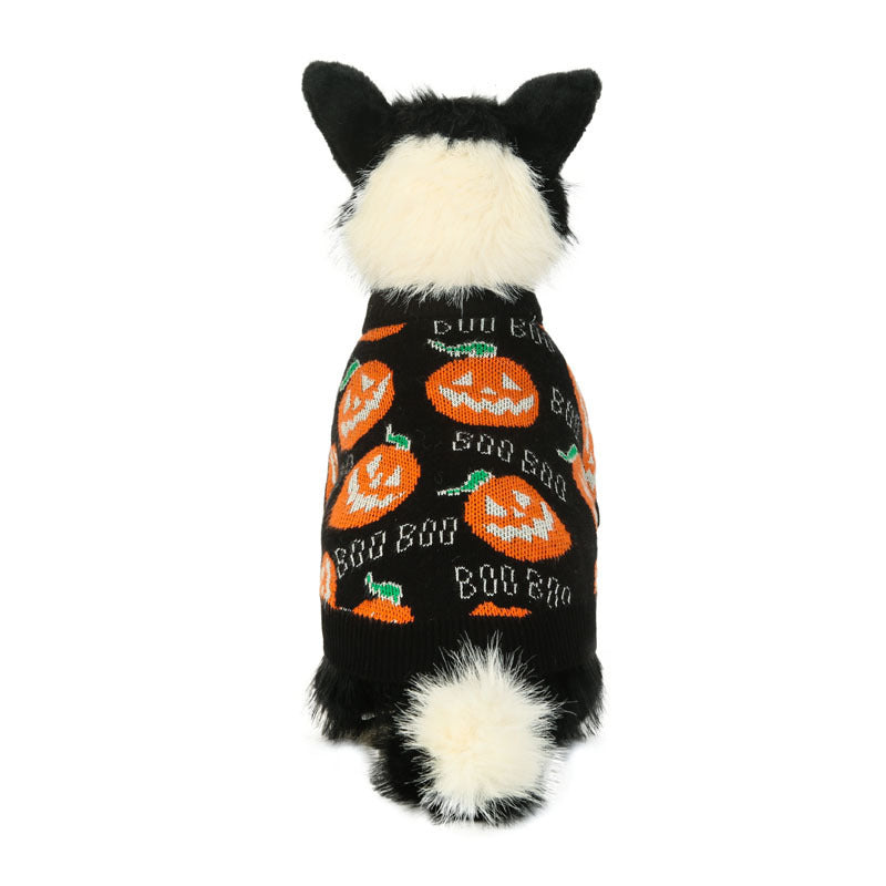 Halloween Dog Sweater with Pumpkin Pattern