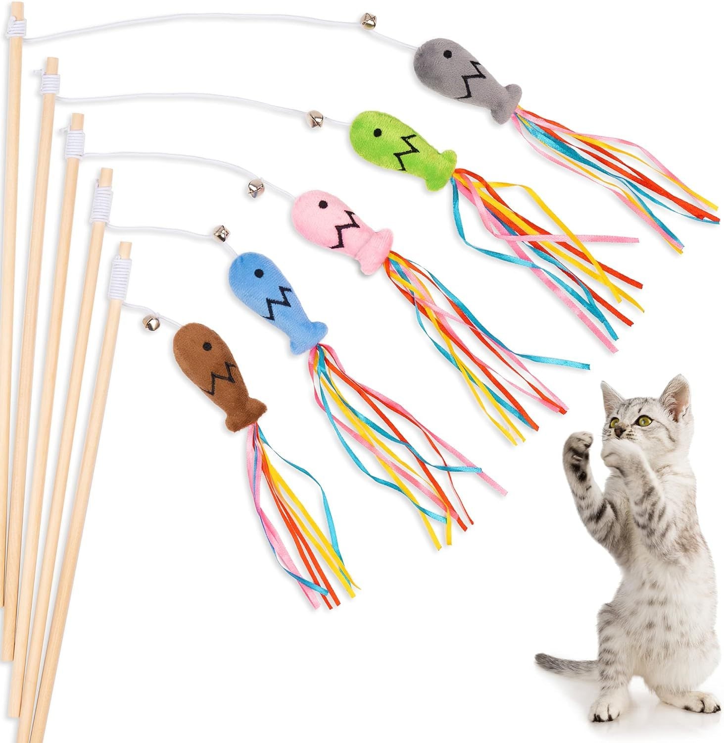 Interactive Cat Wand Toy with Ribbons