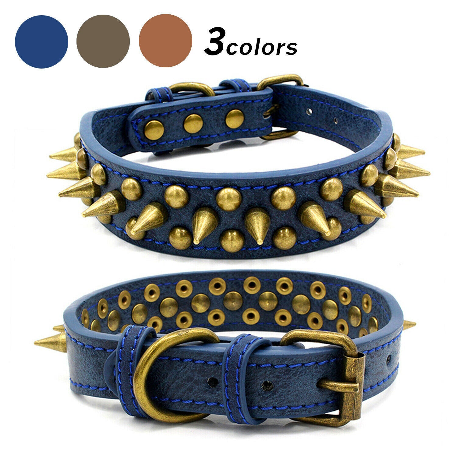 Retro Studded Leather Dog Collar (S-XL)