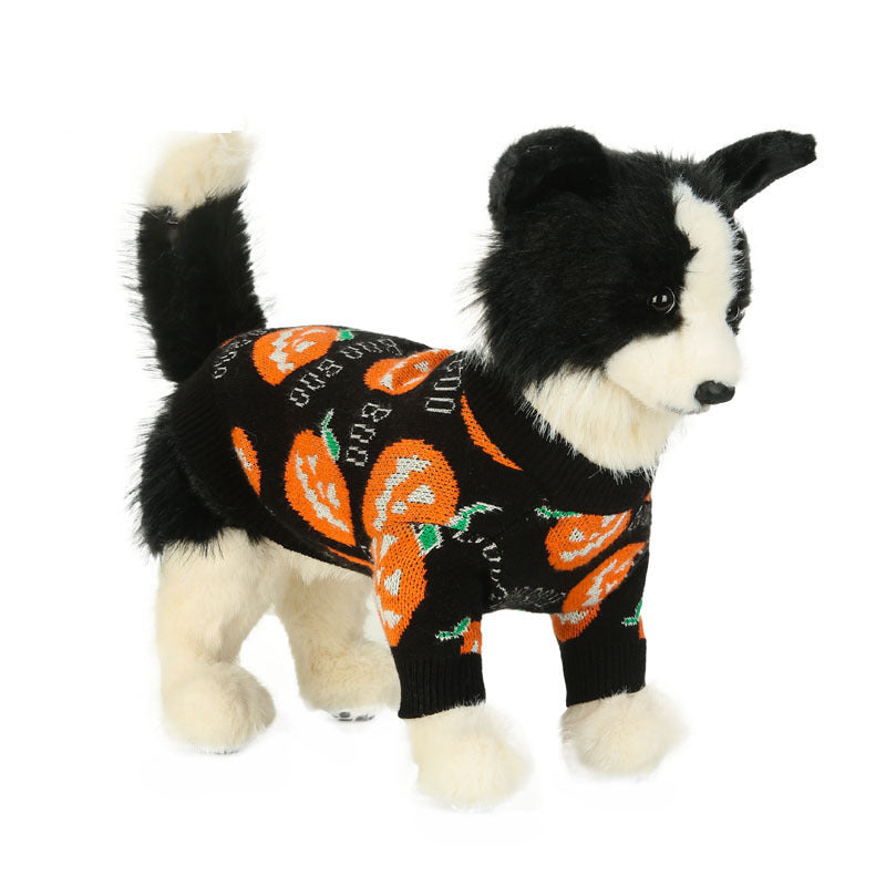 Halloween Dog Sweater with Pumpkin Pattern