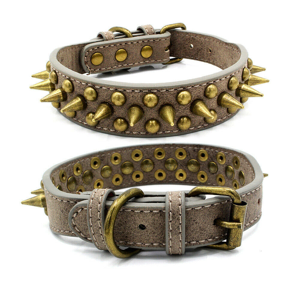 Retro Studded Leather Dog Collar (S-XL)