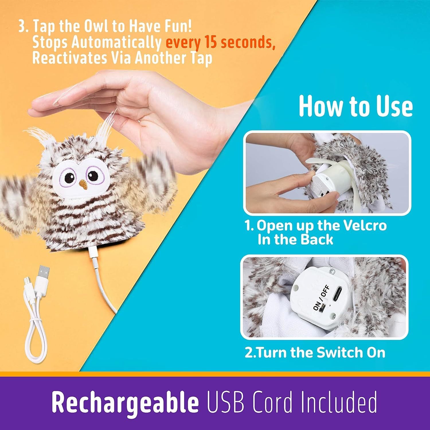 Rechargeable Automatic Owl Cat Toy with Catnip