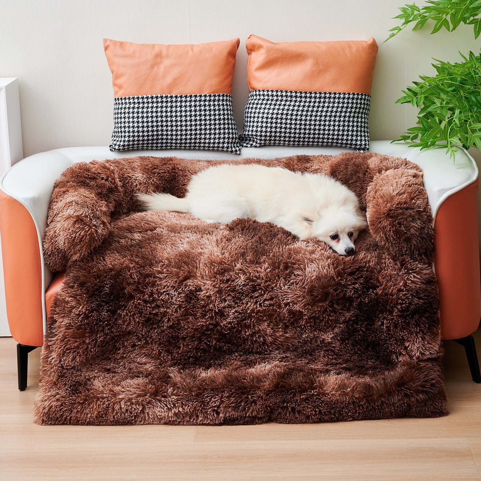 Plush Dog Sofa Bed with Blanket