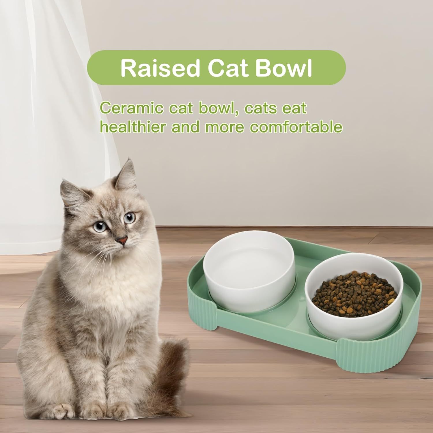 Ceramic Elevated Cat Bowls 15° Tilted Anti-Vomiting Set