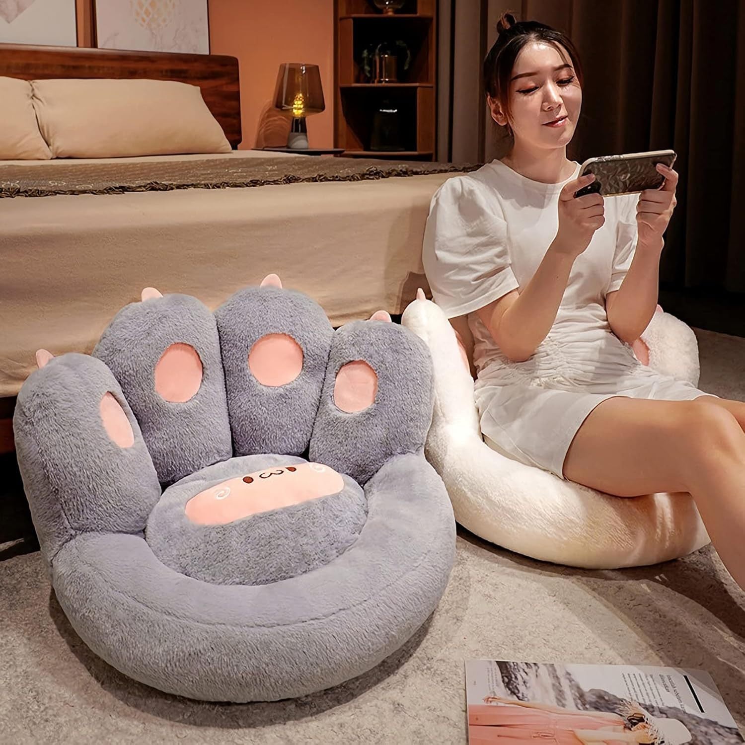 Cute Cat Paw Shape Seat Cushion with Detachable Sheep Plush