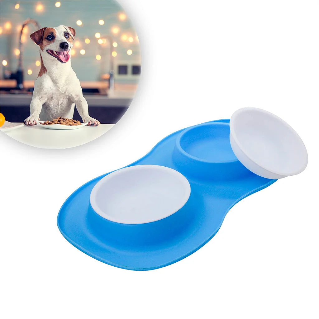 Silicone Double Food & Water Bowl for Dogs and Cats