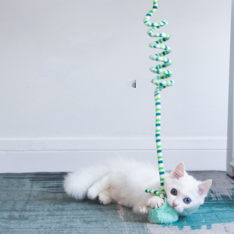 Spring Toy with Bell and Inflatable Ball for Cats