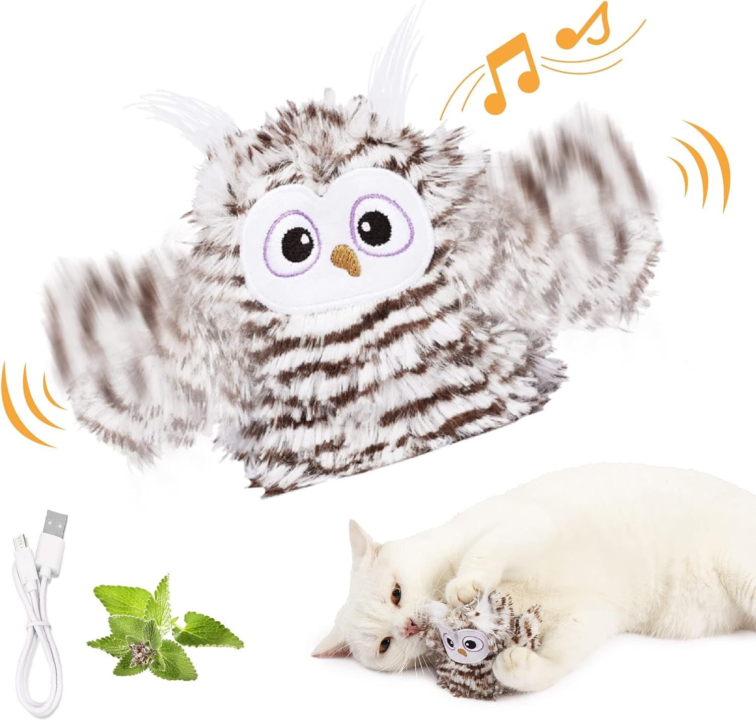 Rechargeable Automatic Owl Cat Toy with Catnip